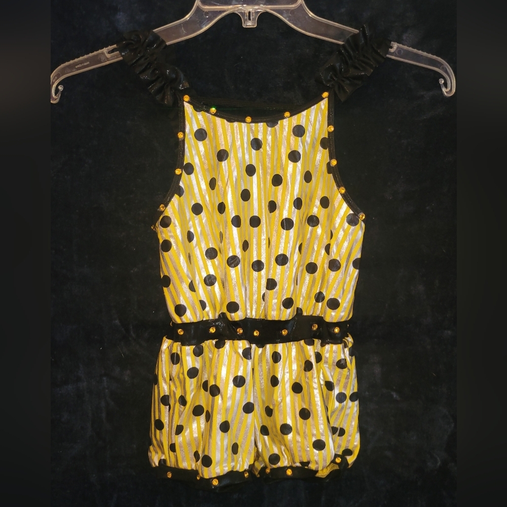 Reverence Girl's Yellow and Black One-Piece Polka Dot Dance Costume Jazz